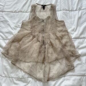 H&M Womens 4 Sheer Tank Top Brown Tan Y2K Retro 90s Layering Vintage Zipper